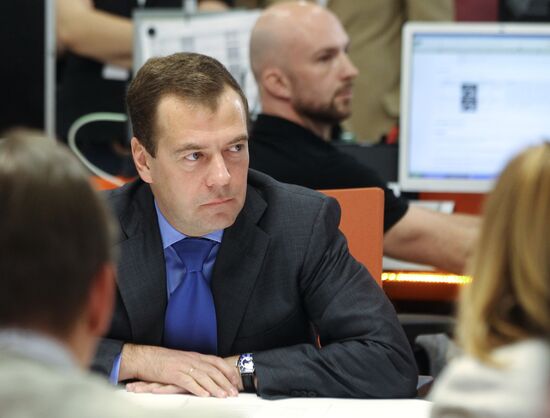 Президент РФ Дмитрий Медведев посещает агентство РИА Новости