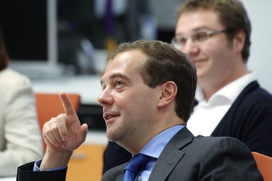 Президент РФ Дмитрий Медведев посещает агентство РИА Новости