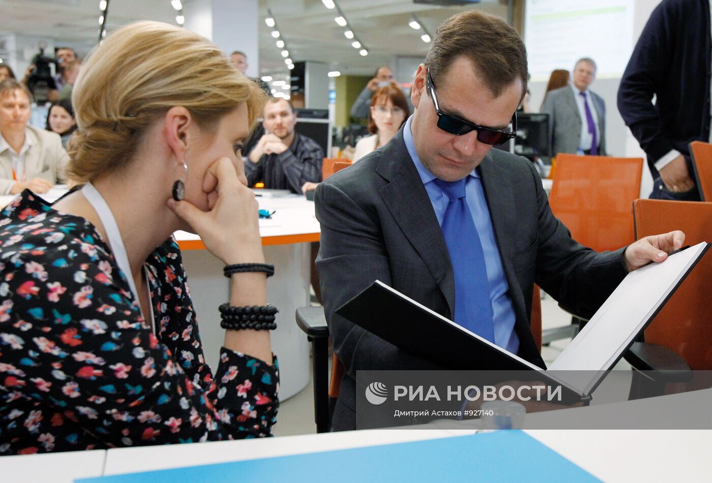 Президент РФ Дмитрий Медведев посещает агентство РИА Новости