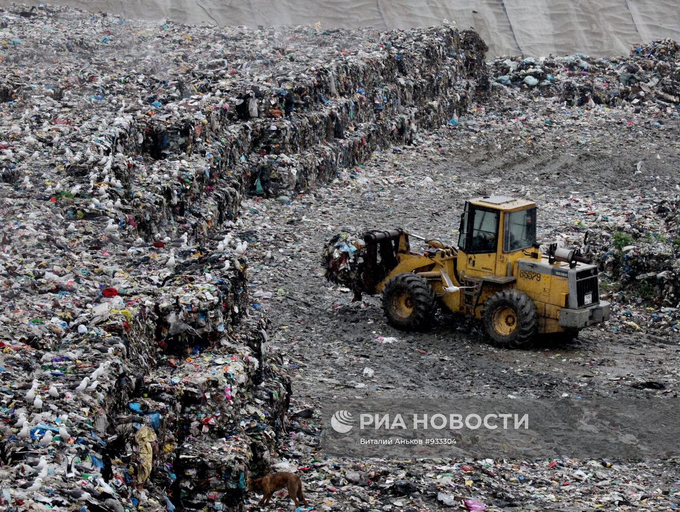 Работа полигона бытовых отходов во Владивостоке