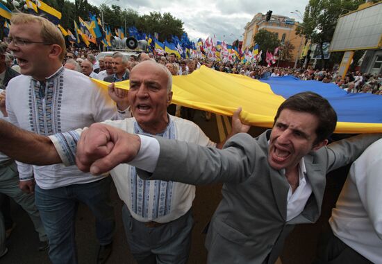 Митинг протеста оппозиции в Киеве в День Независимости Украины