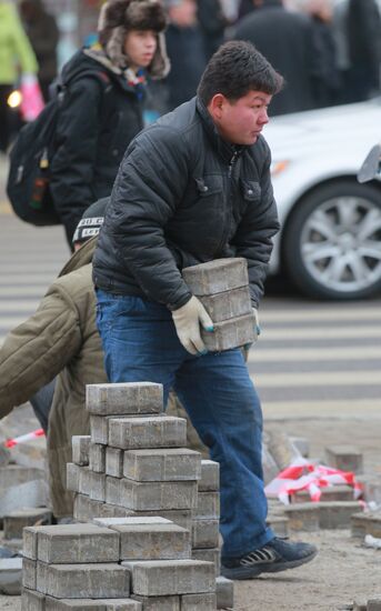 Замена тротуарной плитки в районе станции метро "Таганская"