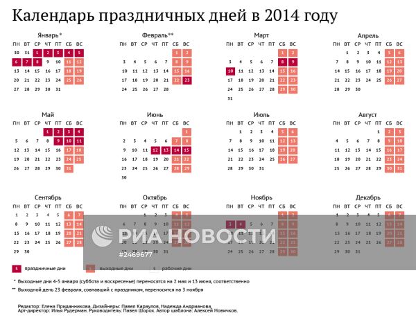 Календарь праздничных дней в 2014 году