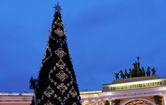 Монтаж главной новогодней елки в Санкт-Петербурге