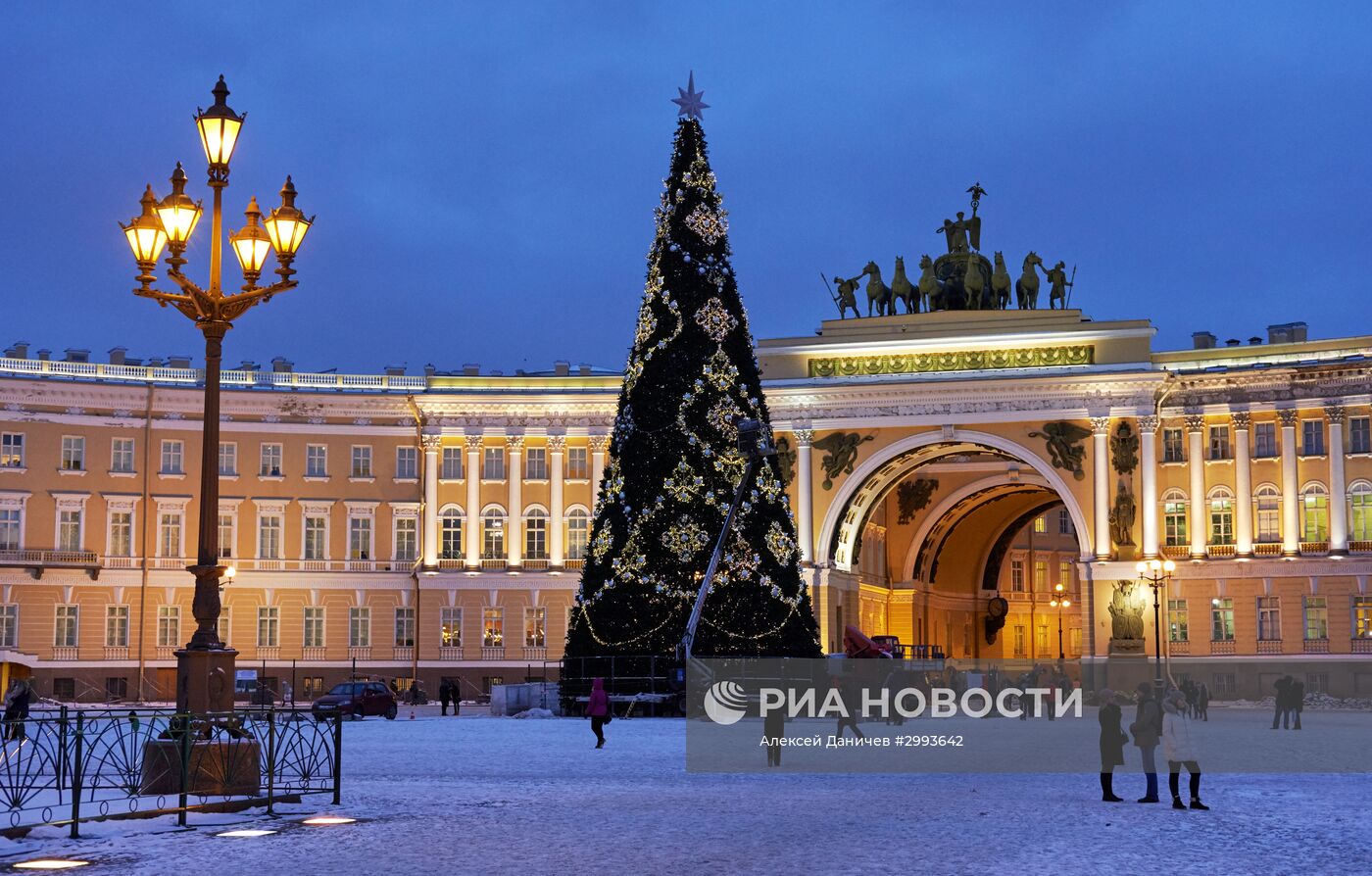 Монтаж главной новогодней елки в Санкт-Петербурге