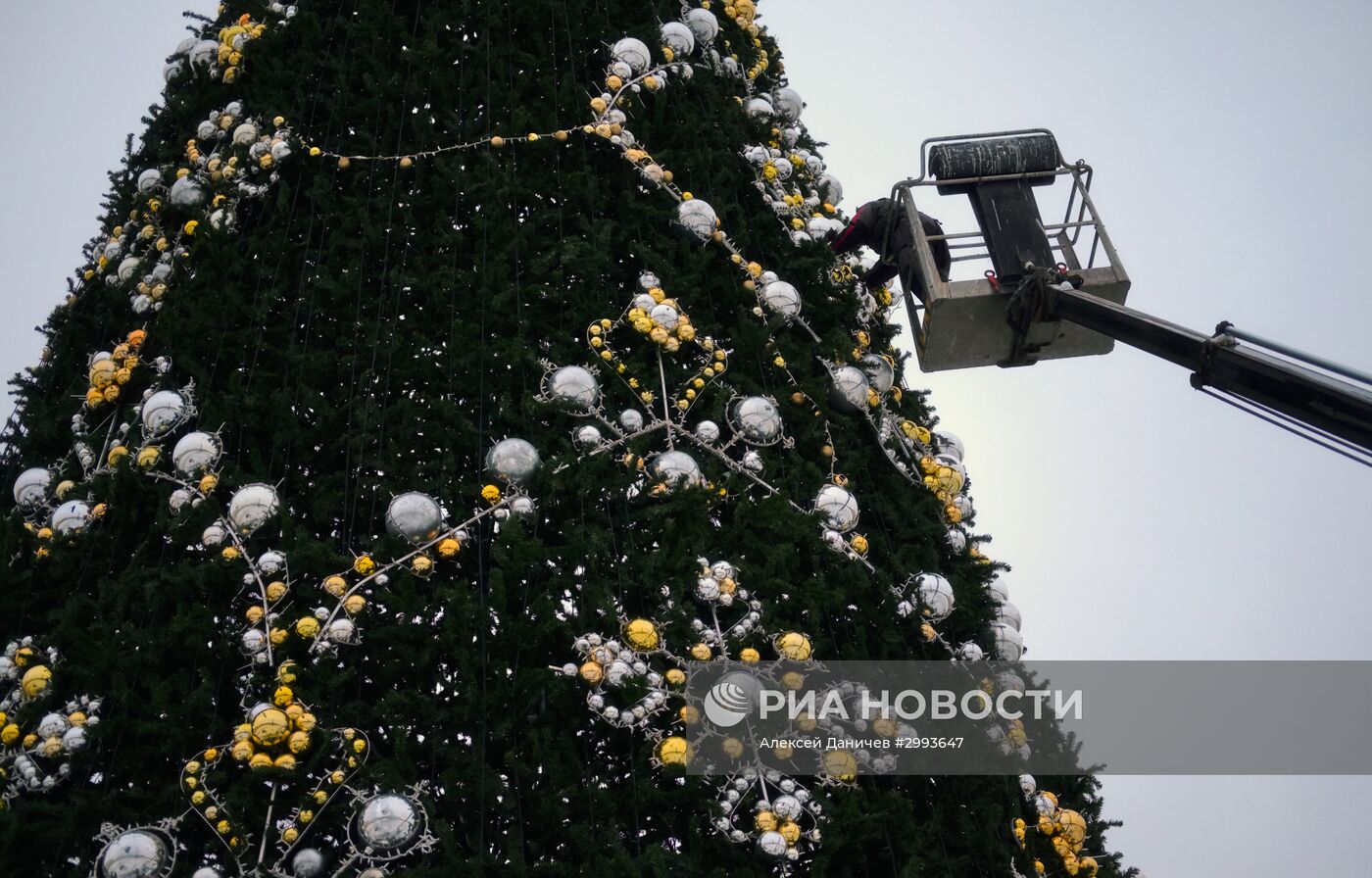 Монтаж главной новогодней елки в Санкт-Петербурге