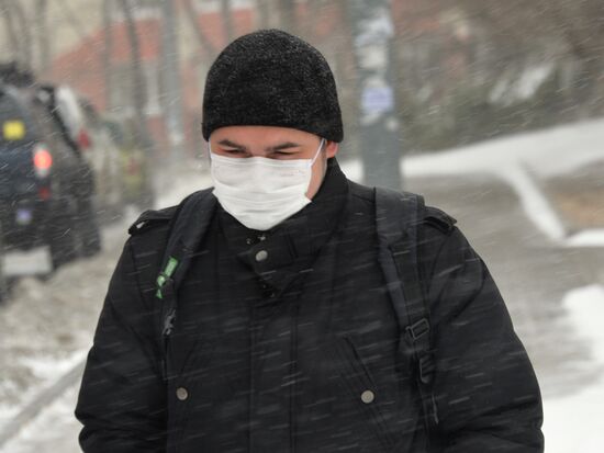 Снегопад во Владивостоке