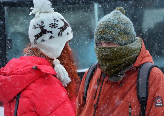 Снегопад во Владивостоке