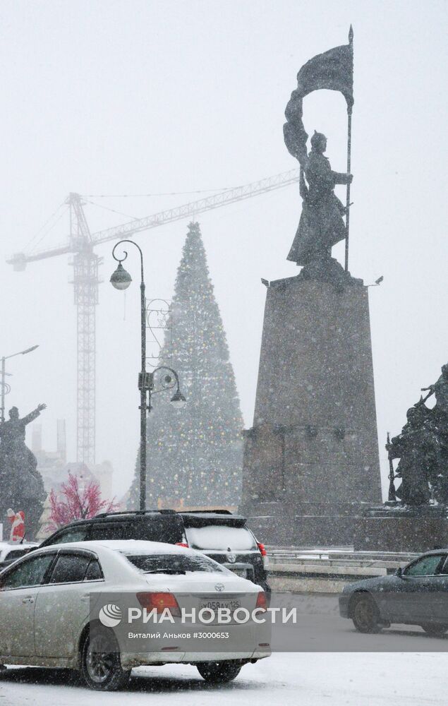 Снегопад во Владивостоке