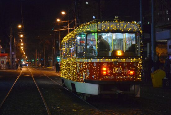 Новогодний трамвай в Краснодаре
