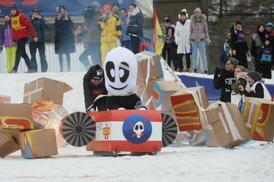 Гонки на самодельных санях на Воробьевых горах