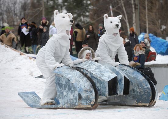 Гонки на самодельных санях на Воробьевых горах