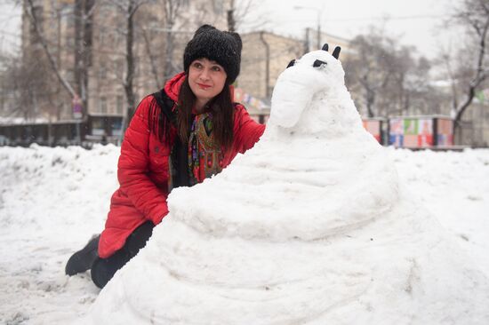 Интернет-мема Ждуна слепили из снега в Москве