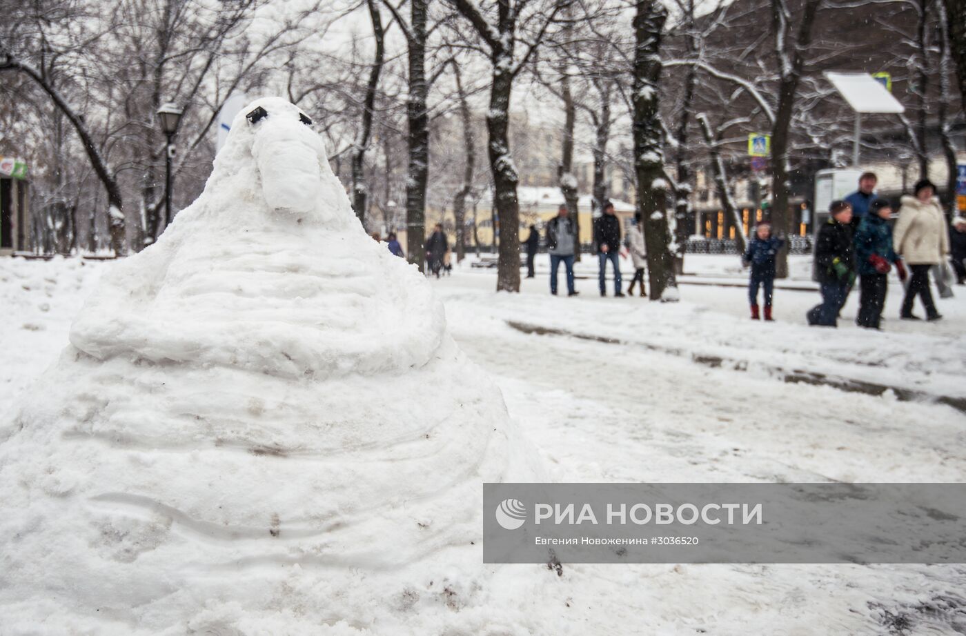 Интернет-мема Ждуна слепили из снега в Москве