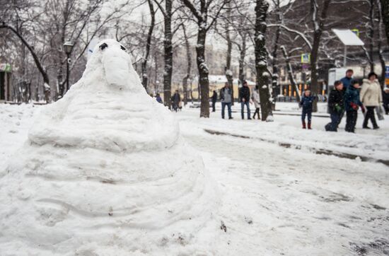 Интернет-мема Ждуна слепили из снега в Москве