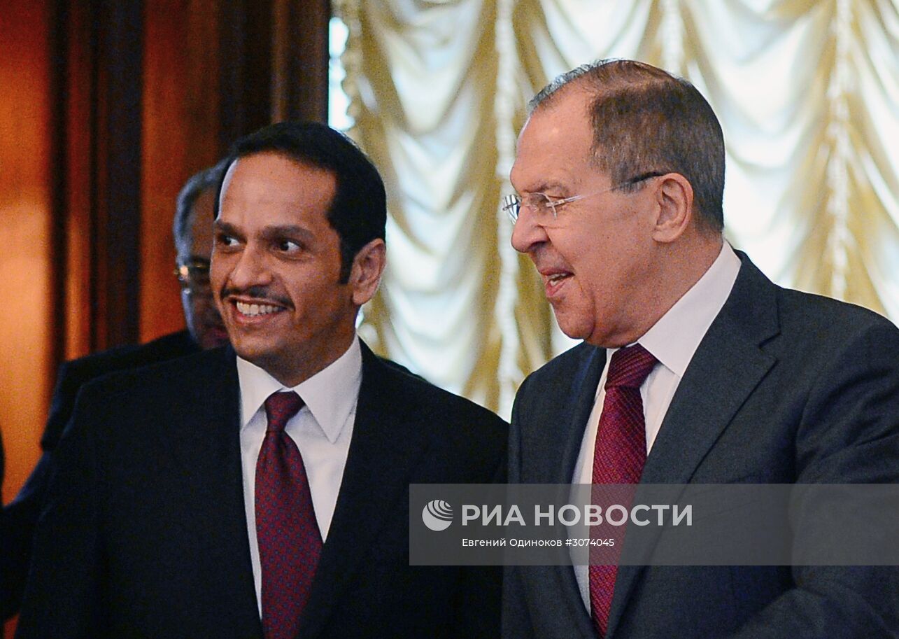 Встреча глав МИД России и Катара С. Лаврова и М. Аль Тани