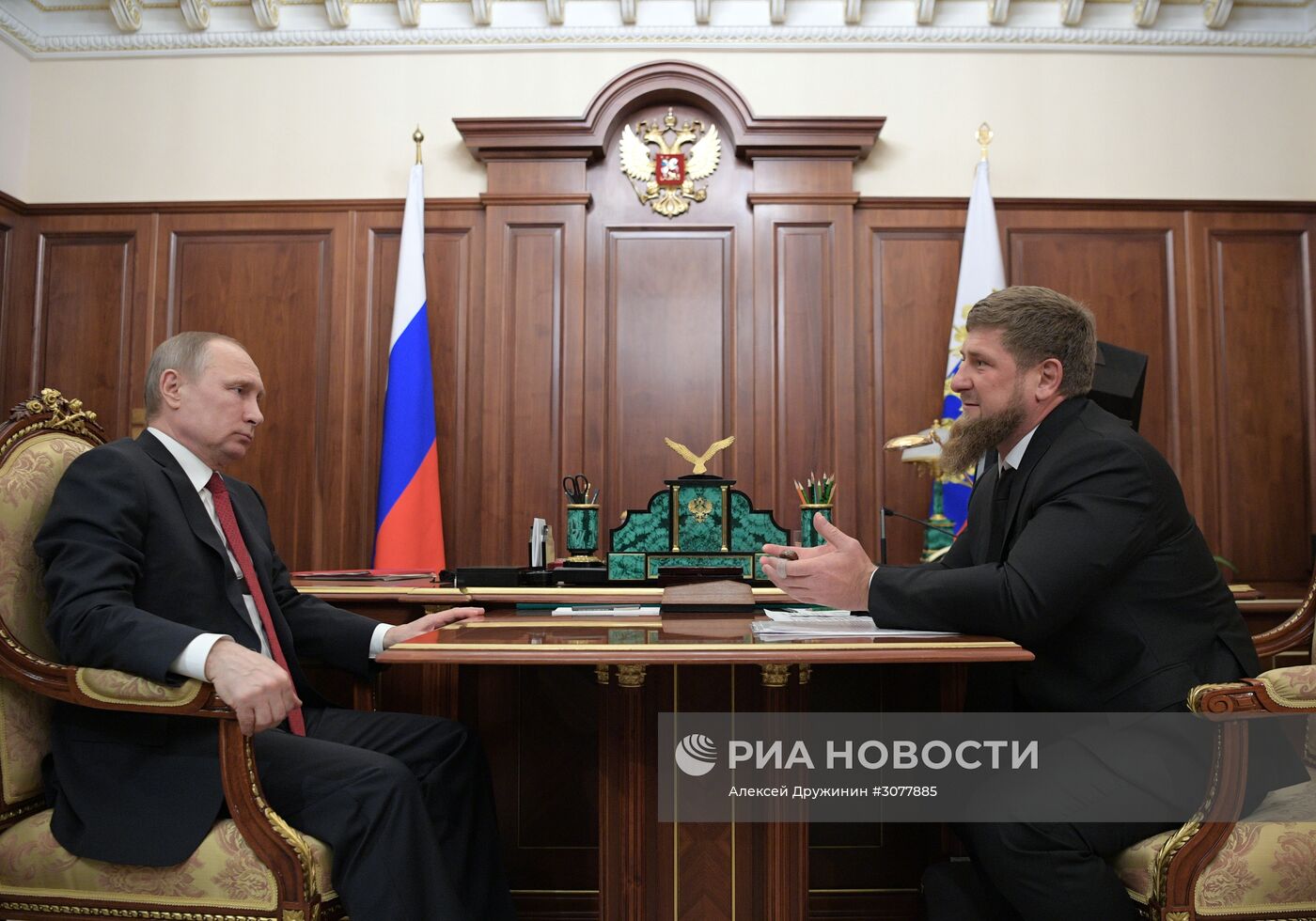 Встреча президента РФ В. Путина с главой Чечни Р. Кадыровым