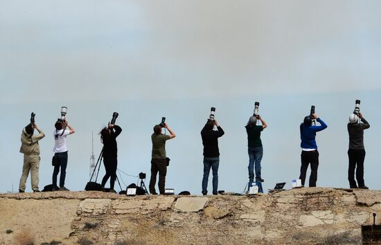 Пуск ракеты-носителя "Союз-ФГ" с ТПК "Союз- МС-04" с космодрома Байконур