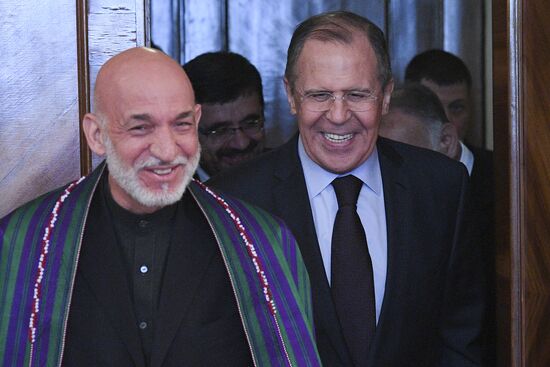Встреча главы МИД РФ С.Лаврова с бывшим президентом Афганистана Х.Карзаем