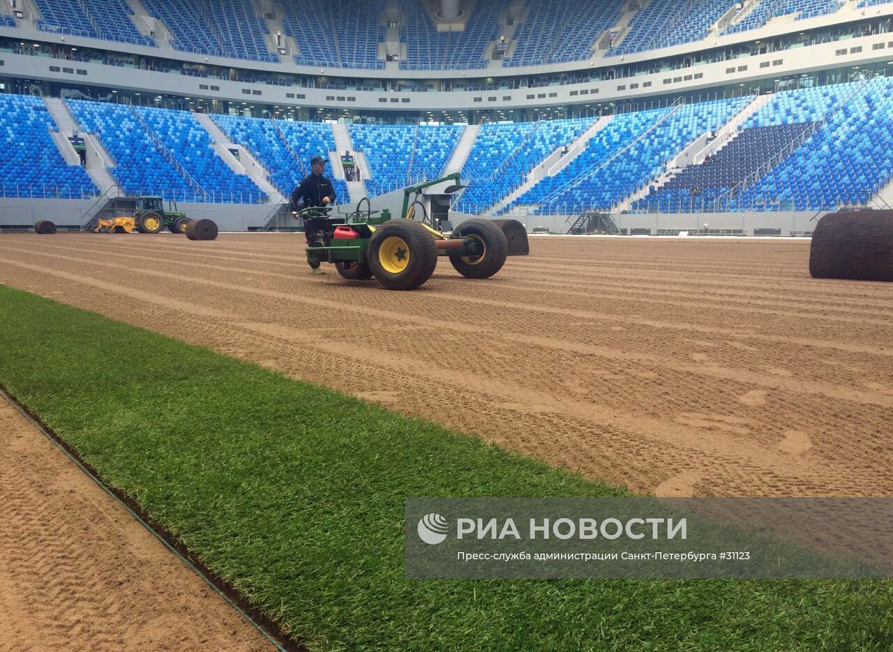 На стадионе "Санкт-Петербург Арена" начали укладывать новый газон