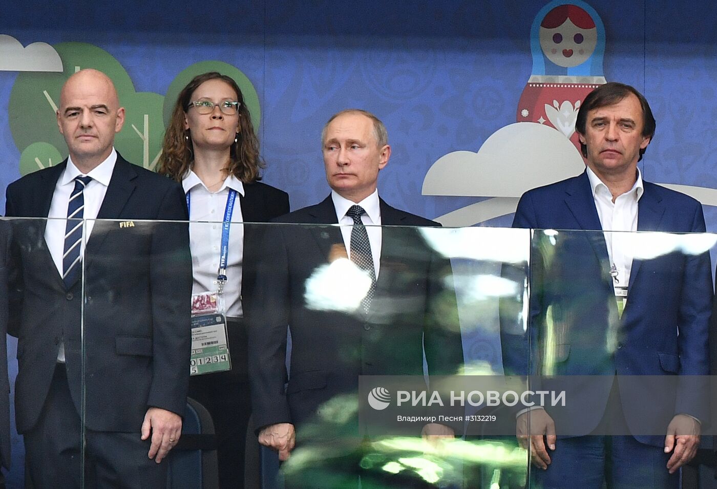 Президент РФ В. Путин и премьер-министр РФ Д. Медведев посетили первый матч Кубка конфедераций-2017