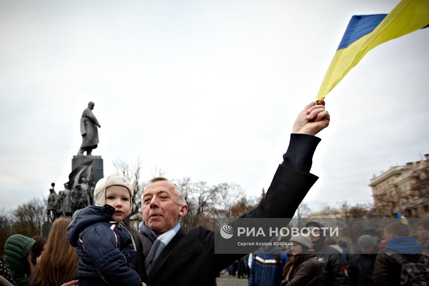 Митинг футбольных фанатов-ультрас в Харькове в поддержку Евромайдана
