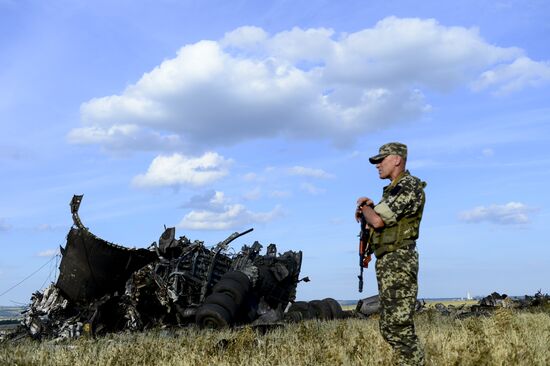 Место падения самолета ИЛ-76 ВВС Украины, сбитого ополченцами Луганска