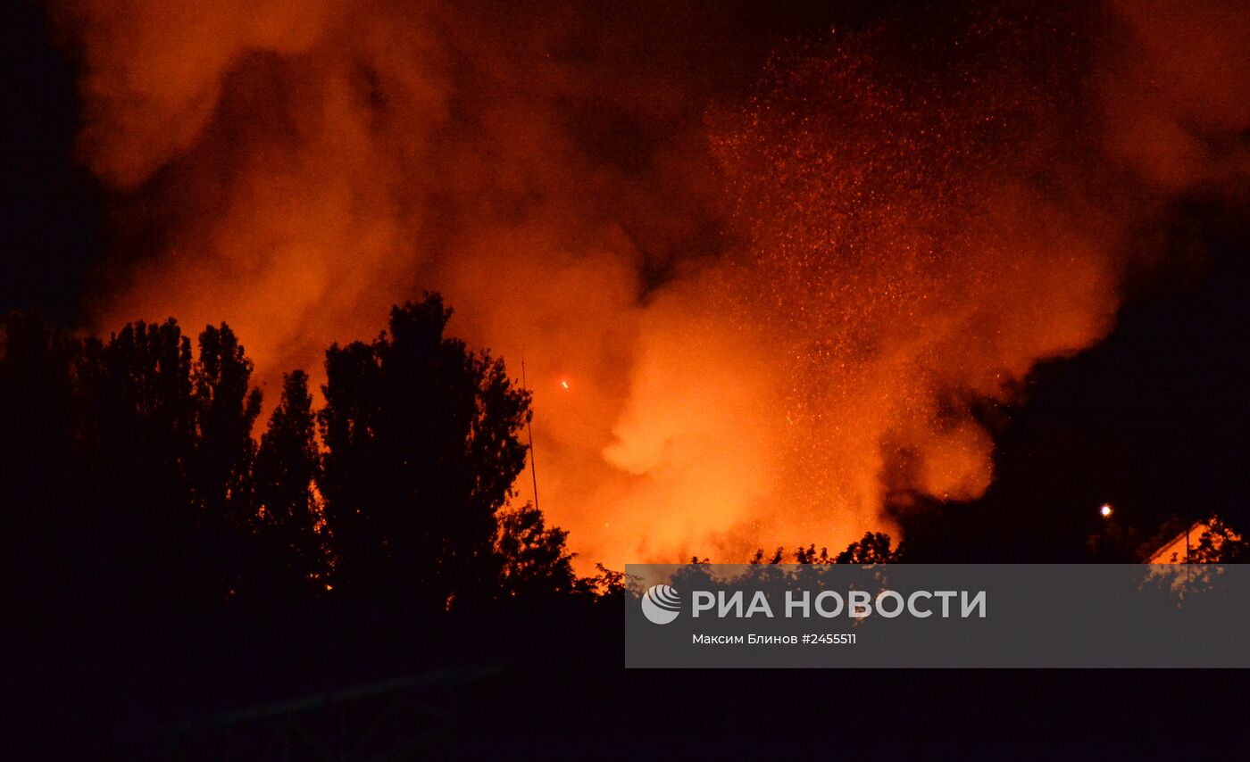 Пожар на территории военной части в Донецке