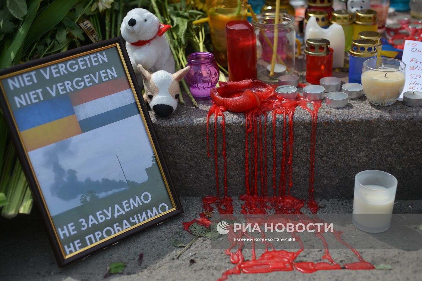Люди несут цветы в память о погибших в авиакатастрофе в Донецкой области