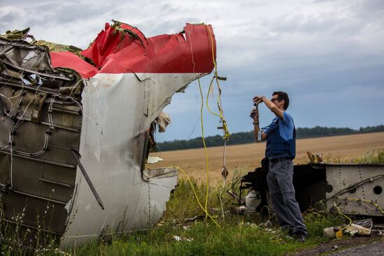 Поисковые работы на месте крушения малайзийского лайнера Boeing 777 в районе Шахтерска