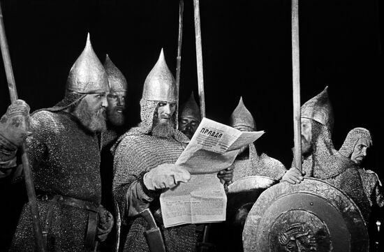 На съемках фильма "Александр Невский"