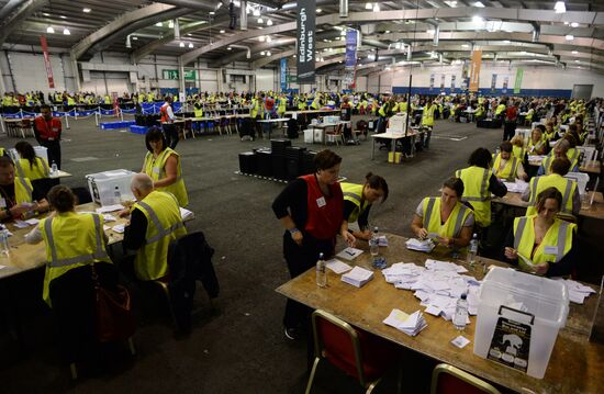 Подсчет голосов рефрендума о независимости Шотландии