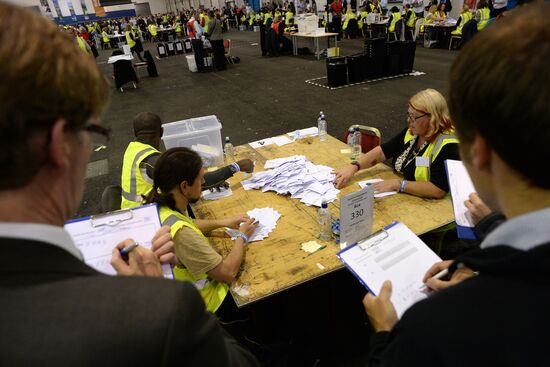 Подсчет голосов рефрендума о независимости Шотландии