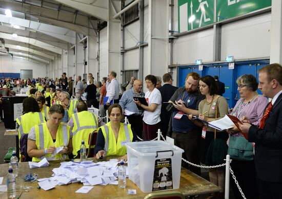 Подсчет голосов рефрендума о независимости Шотландии