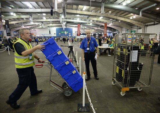 Подсчет голосов рефрендума о независимости Шотландии