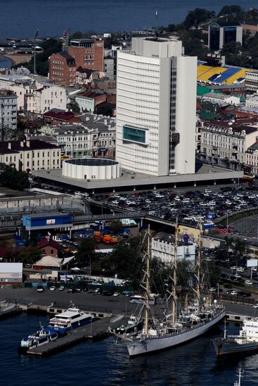 Виды Владивостока и бухты Золотой Рог с пилона вантового моста