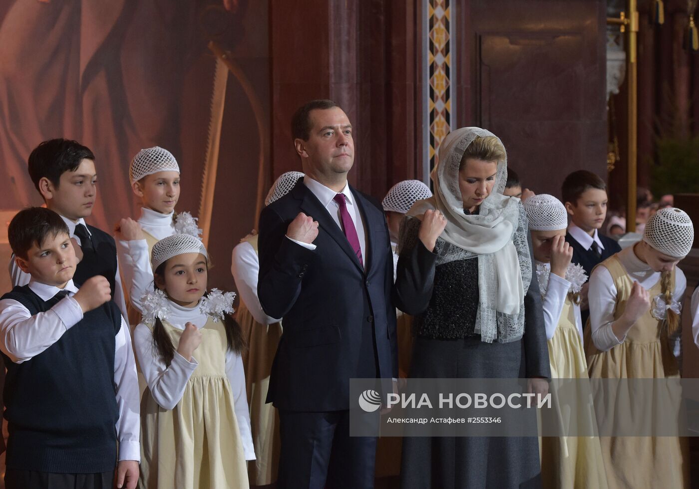 Премьер-министр РФ Д.Медведев посетил Рождественское богослужение в храме Христа Спасителя