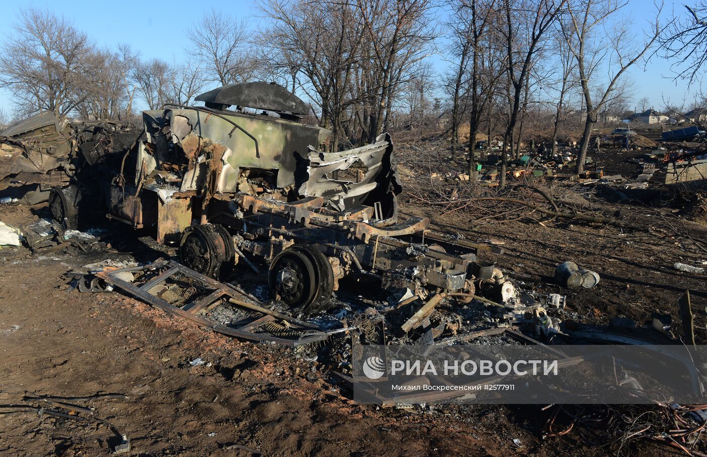 Разрушенный укрепрайон украинских силовиков на окраине города Дебальцево