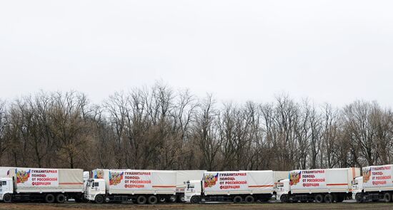 Подготовка гуманитарного конвоя для юго-востока Украины в Ростовской области