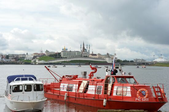 Заступление подразделений МЧС на дежурство на объектах 16-го Чемпионата мира по водным видам спорта