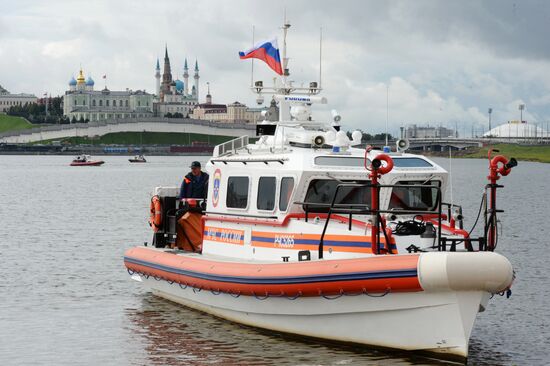 Заступление подразделений МЧС на дежурство на объектах 16-го Чемпионата мира по водным видам спорта