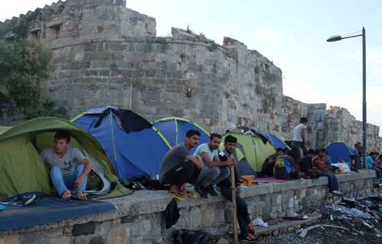 Лагерь беженцев на острове Кос в Греции