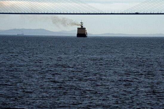 Прибытие ледокола "Красин" в порт Владивостока