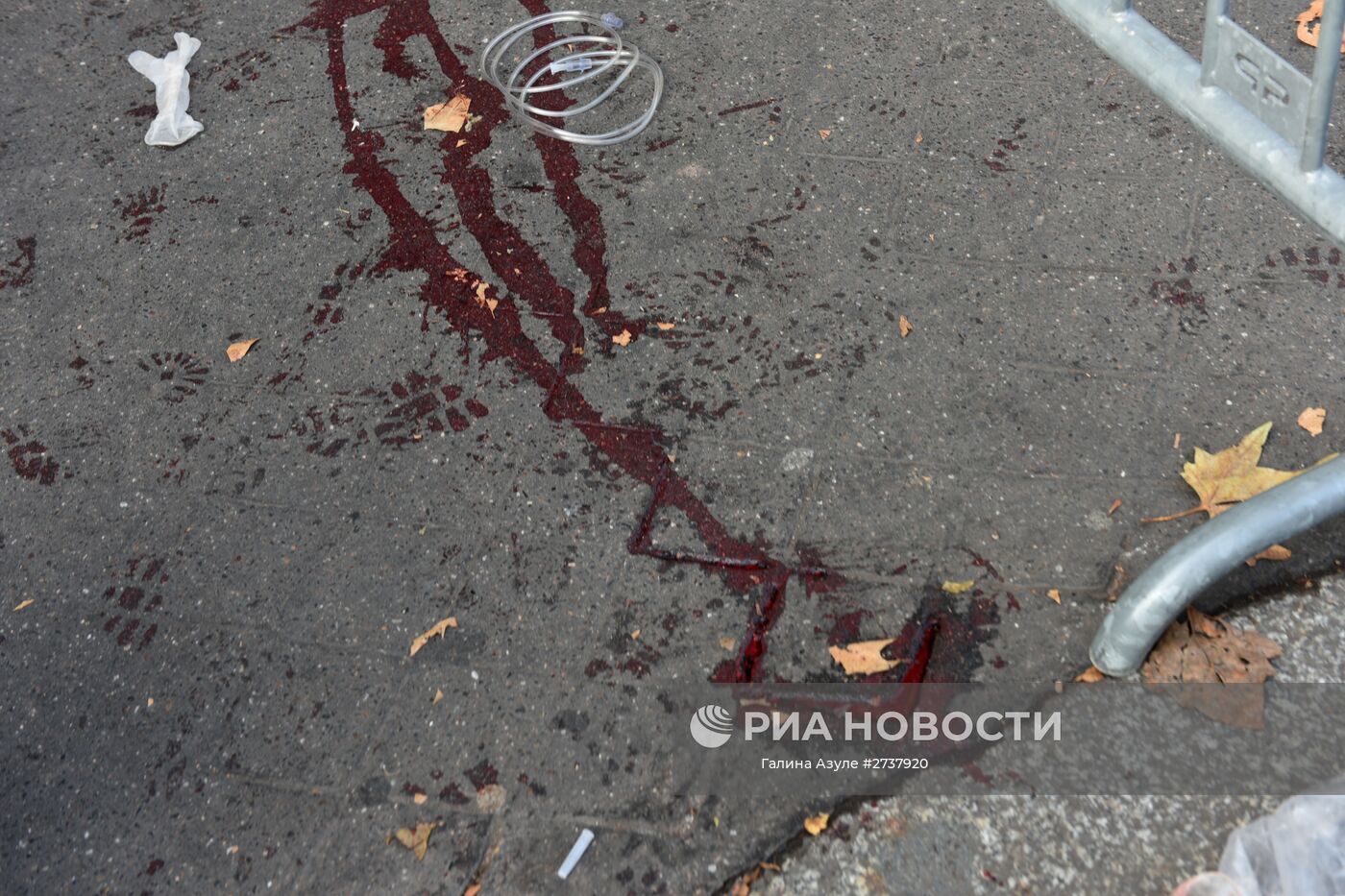 Кровь на асфальте жертв теракта в театре "Батаклан" в Париже. Место: Франция, Париж. Автор: Галина Азуле/РИА Новости. Ситуация в Париже после серии терактов
