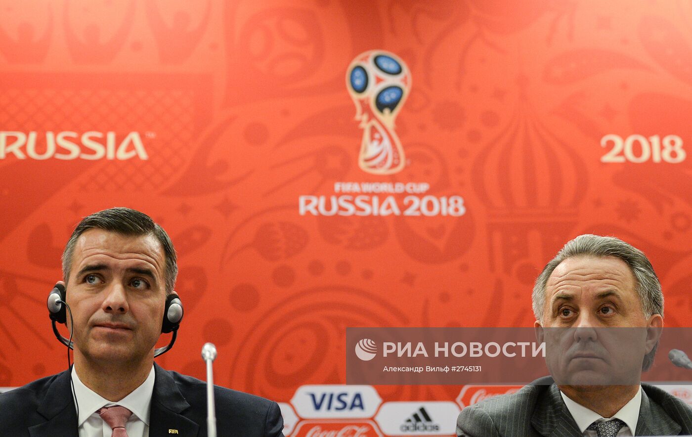 Пресс-брифинг по итогам заседания совета оргкомитета "Россия-2018" при участии ФИФА