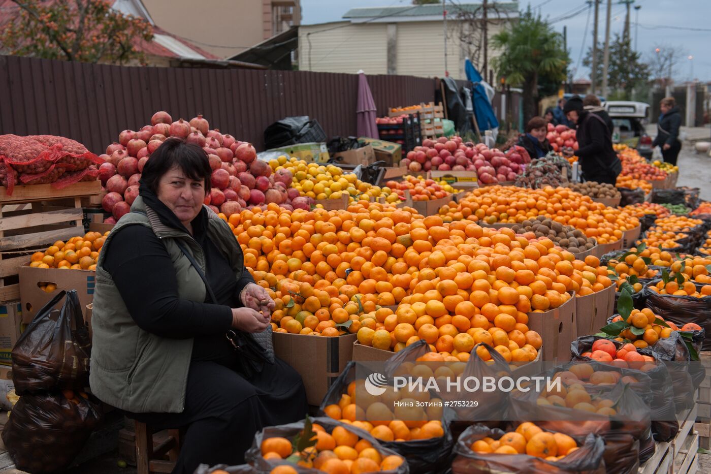 Продажа мандаринов на границе России и Абхазии в Краснодарском крае