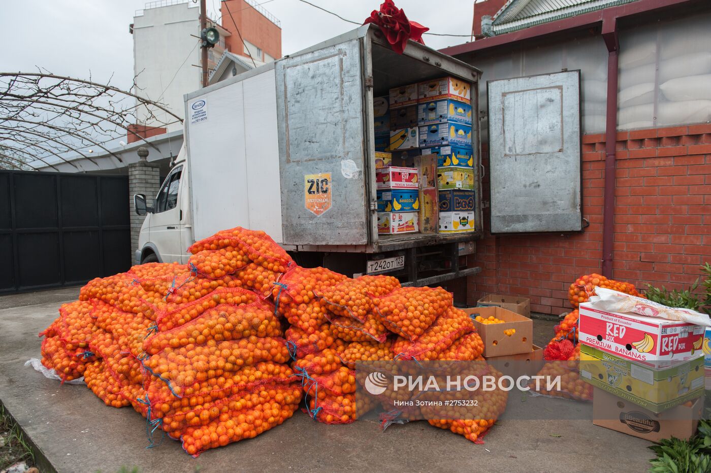 Продажа мандаринов на границе России и Абхазии в Краснодарском крае