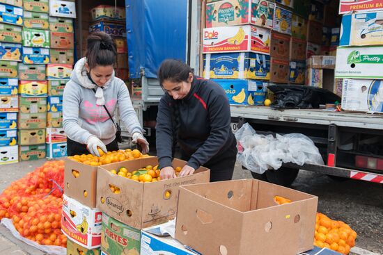 Продажа мандаринов на границе России и Абхазии в Краснодарском крае