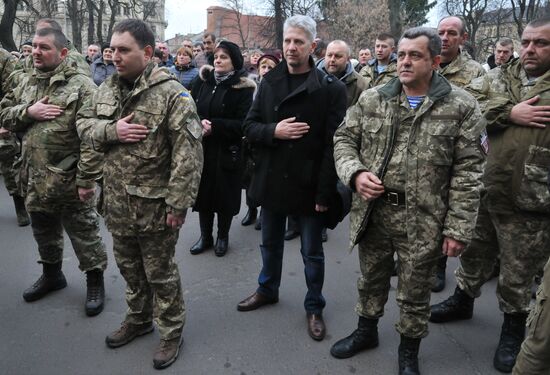 Акция протеста украинских военных во Львове