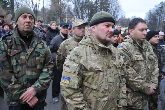 Акция протеста украинских военных во Львове